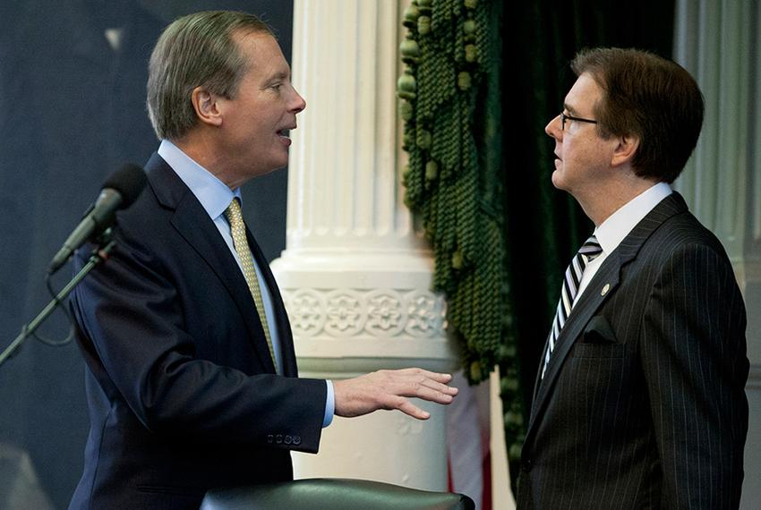 State Sen. Dan Patrick (Right), R-Houston, listens to Lt. Gov. David Dewhurst during the 83rd legislative session on Jan. 9, 2013.