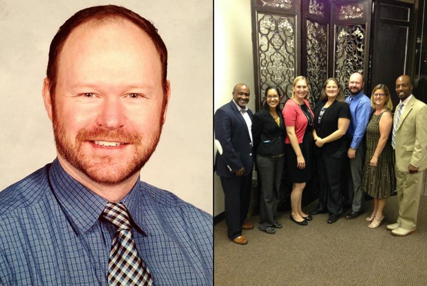 Michael Hooten is the Superintendent of Trinity Environmental Academy. Pictured on right (l-r): Rev. Robert McElroy, Dhriti Stocks, Jennifer Hoag Maylee, Lisa Tatum, Michael Hooten, Carolynne Smith and Korey Mack.