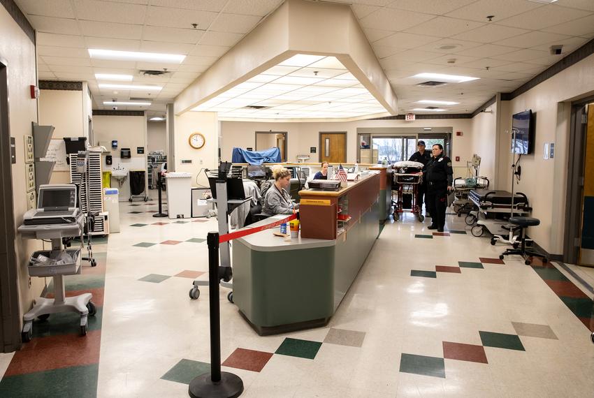 Paramedics bring an extra stretcher into the emergency room at Eastland Memorial Hospital.  The facility has seven emergency treatment rooms and is the only hospital along the roughly 120 mile stretch of I-20 between Weatherford and Abilene.