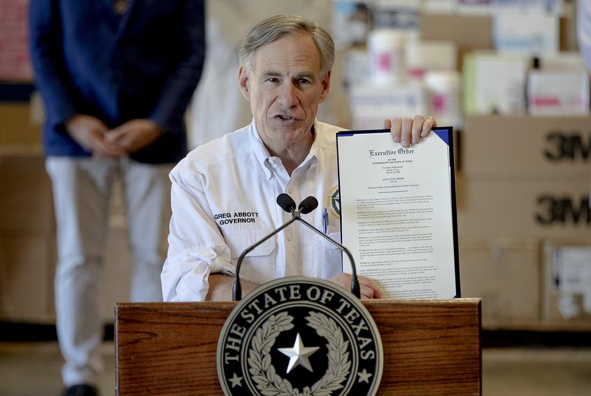 Gov. Greg Abbott holds a new executive order regarding the coronavirus during a press conference in Austin on March 24, 2020.