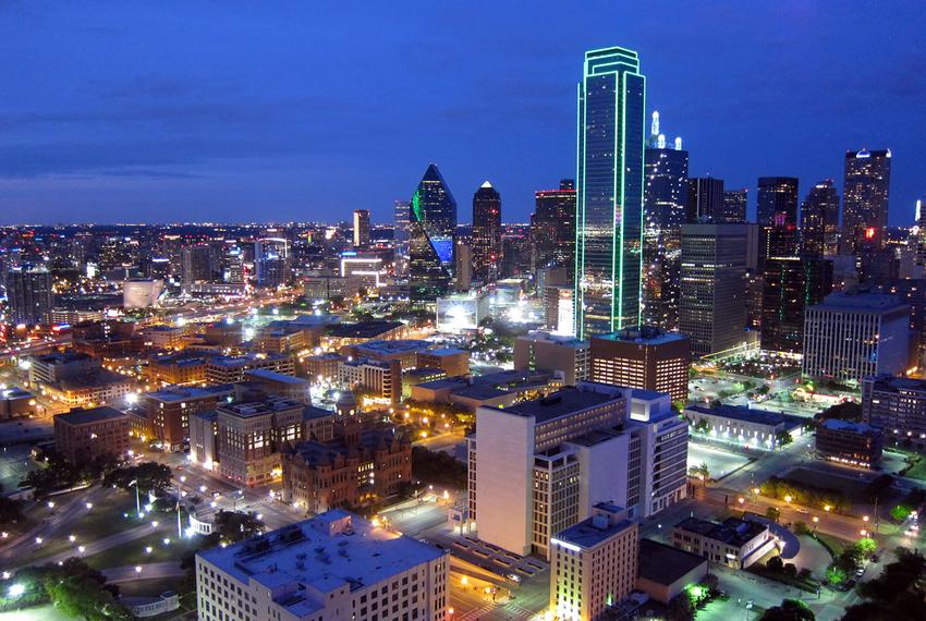 Downtown Dallas at night in April 2015.