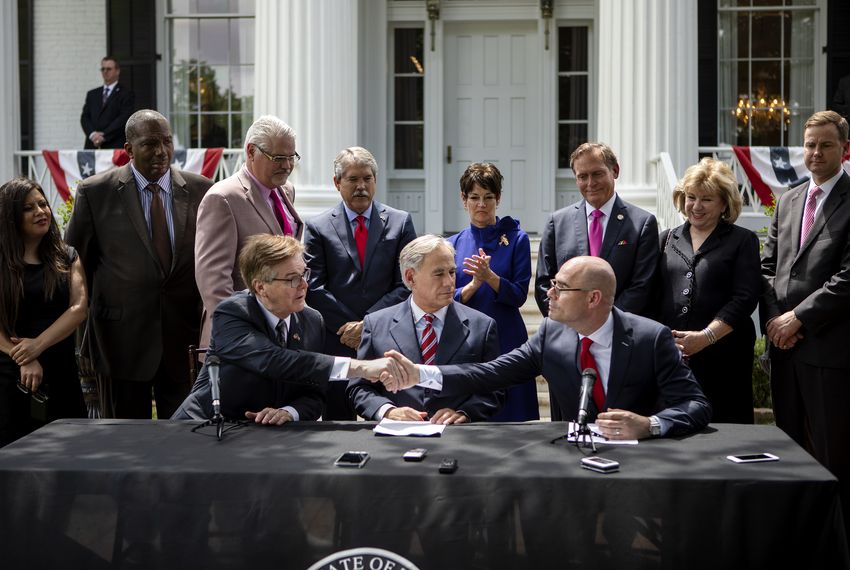 Lt. Gov. Dan Patrick, Gov. Greg Abbott and House Speaker Dennis Bonnen announce a deal on the top three legislative priorities.