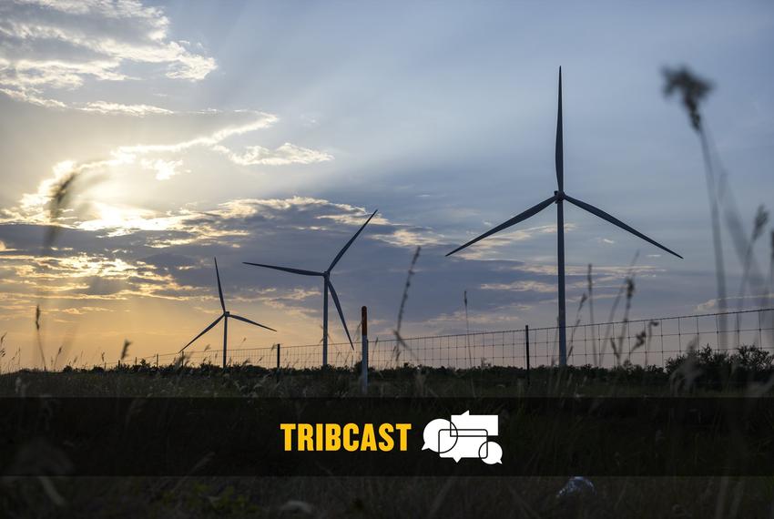 Wind turbines operate outside the West Texas town of Eden on Aug. 25, 2023 in.