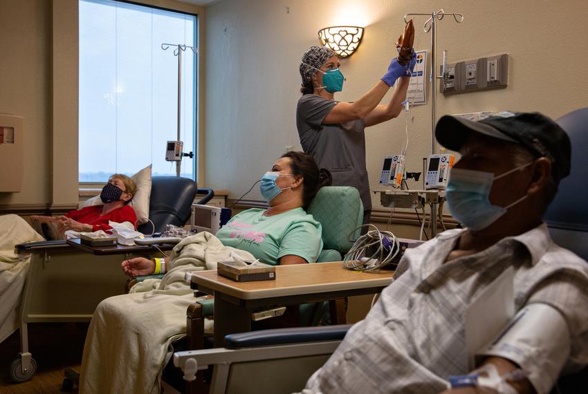 Patients receive COVID-19 antibody infusions at Titus Regional Medical Center in Mount Pleasant on Aug. 19, 2021. The antibody infusion is performed at the earlier stages of infection, which can reduce the chance of hospitalization by 70%.