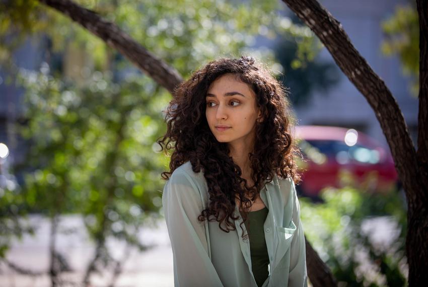 Janet Abou-Elias, vice president of the University of Texas at Austin Arab Student Association, outside the Moody College of Communication building on Oct. 16, 2020. Abou-Elias is disappointed by the under-recognition of Arab Texans in the U.S. Census.