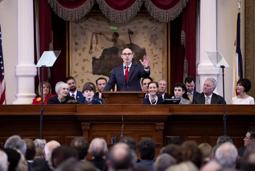 State Rep. Dennis Bonnen, R-Angleton, speaks after being elected Speaker of the House on Tuesday, Jan. 8, 2019.