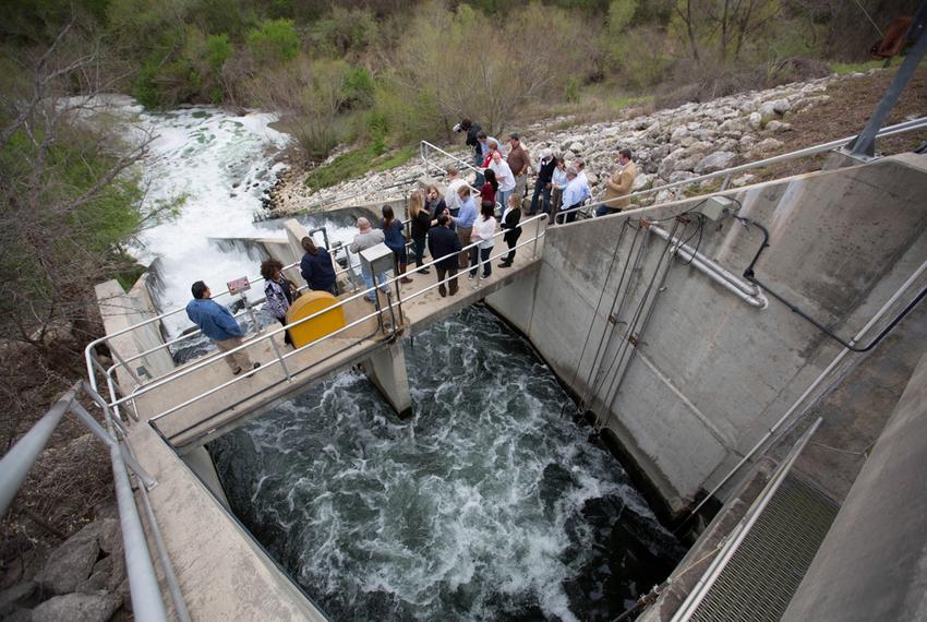 The recycled water outfall on the site of the Dos Rios Water Recycling Center outside of San Antonio. 