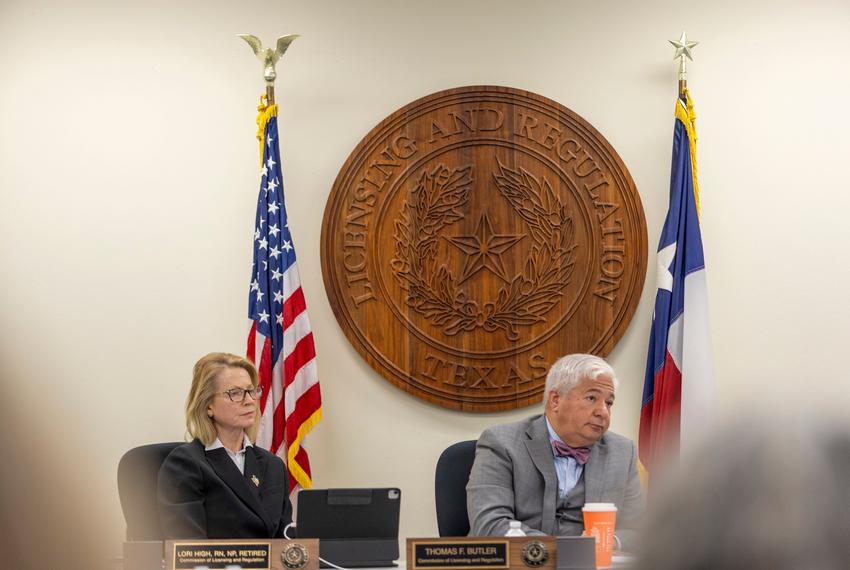 Commissioner Lori High and Vice Chair Thomas F. Butler during The Texas Commission of Licensing and Regulation Meeting on Thursday, Aug. 21, 2025.