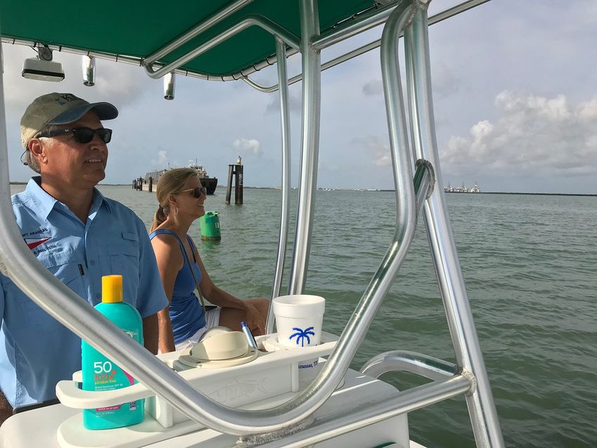 James and Tammy King cut through the waters outside Port Aransas, Texas, on June 4, 2018.