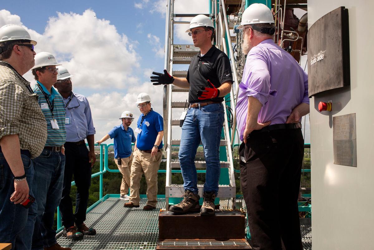 Patrick Hanks, chief technology officer of Graphitic Energy, leads a tour of the company's pilot plant in San Antonio on June 25, 2025.