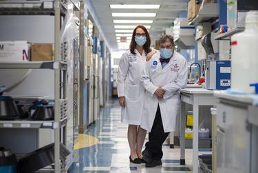 Maria Bottazzi and Peter Hotez in the Tropical Medicine Lab in the Texas Children's Hospital Center for Vaccine Development on Oct. 5, 2021, in Houston.