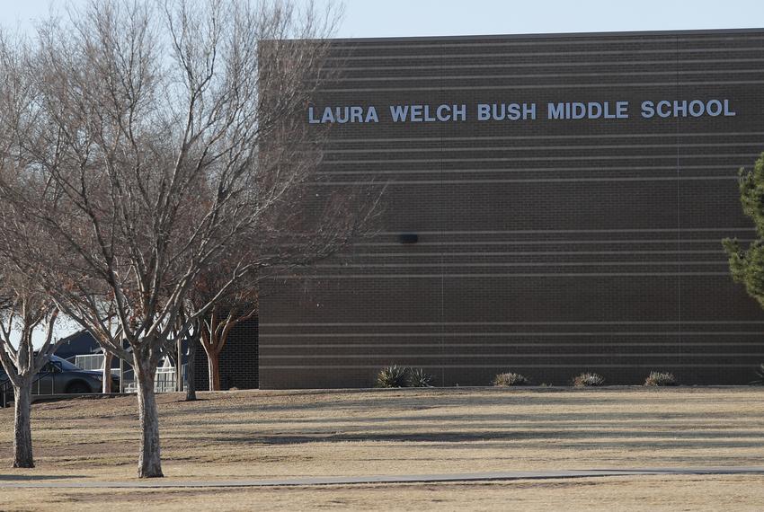 Exterior of the Laura Bush Middle School Wednesday morning. Both of Kemp’s sons attend Lubbock-Cooper ISD schools and have been experiencing racism from classmates throughout this school year.