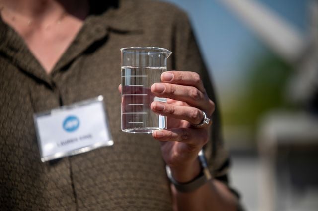 Treated water at the Walnut Creek Wastewater Treatment Plant on Tuesday, March 25, 2025 in Austin, TX. The treatment plant will undergo a billion dollar expansion starting this summer to meet the increasing demand due to the growth the city has faced. Sergio Flores for The Texas Tribune
