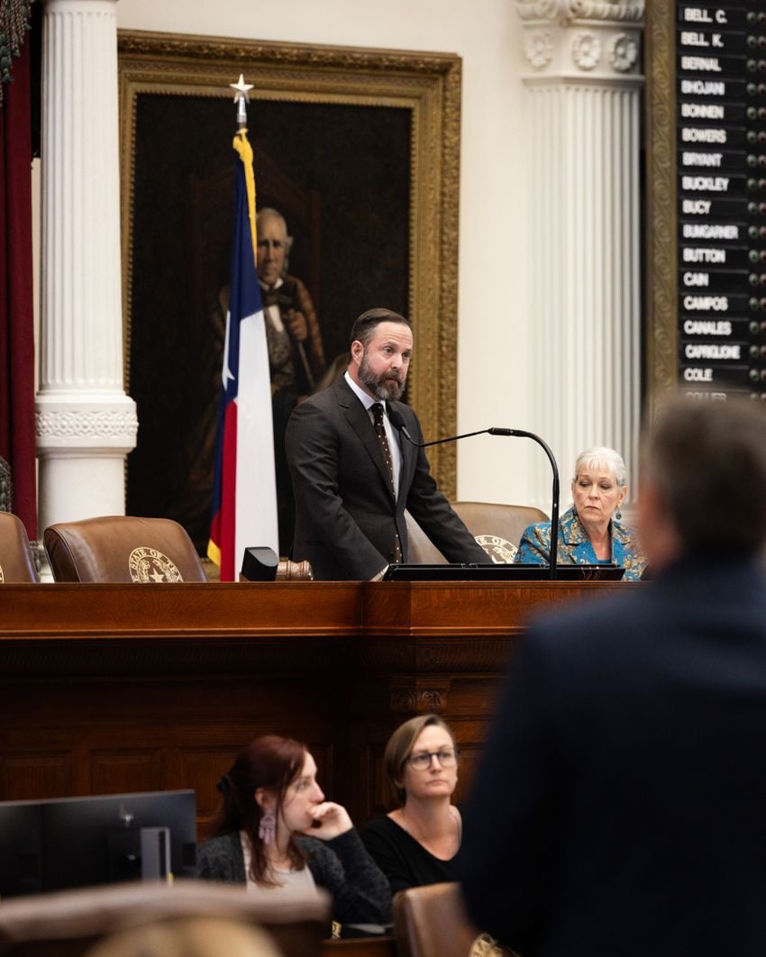 House Speaker Dustin Burrows, R-Lubbock, speaks on the floor of the Texas House on Aug. 18, 2025, two weeks after democrats walked out during the middle of the special session.