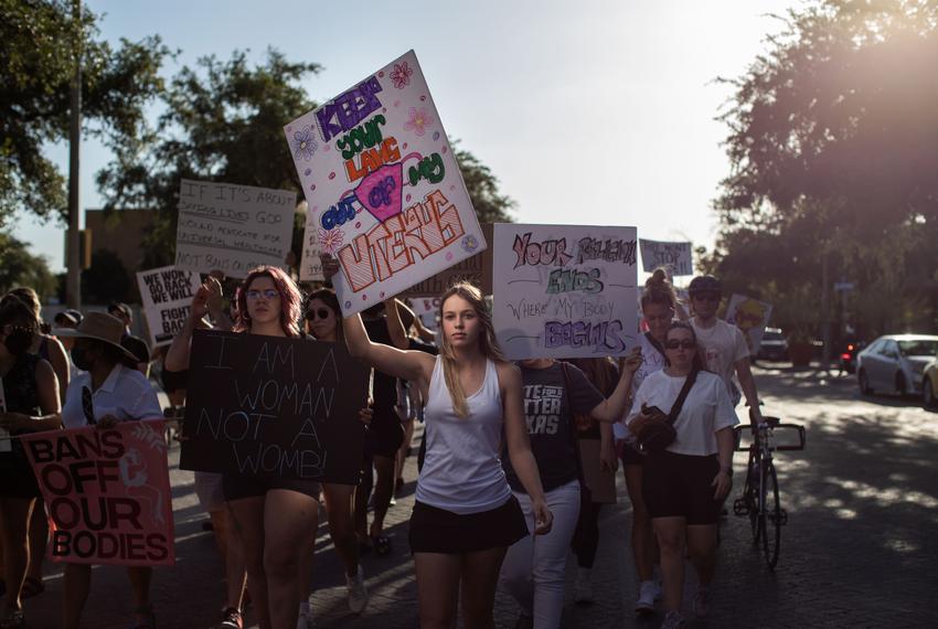 Addison Kardos, 15, walks with thousands of people in a pro-abortion protest after the Supreme Court overturned Roe v. Wade in San Antonio on June 24, 2022.