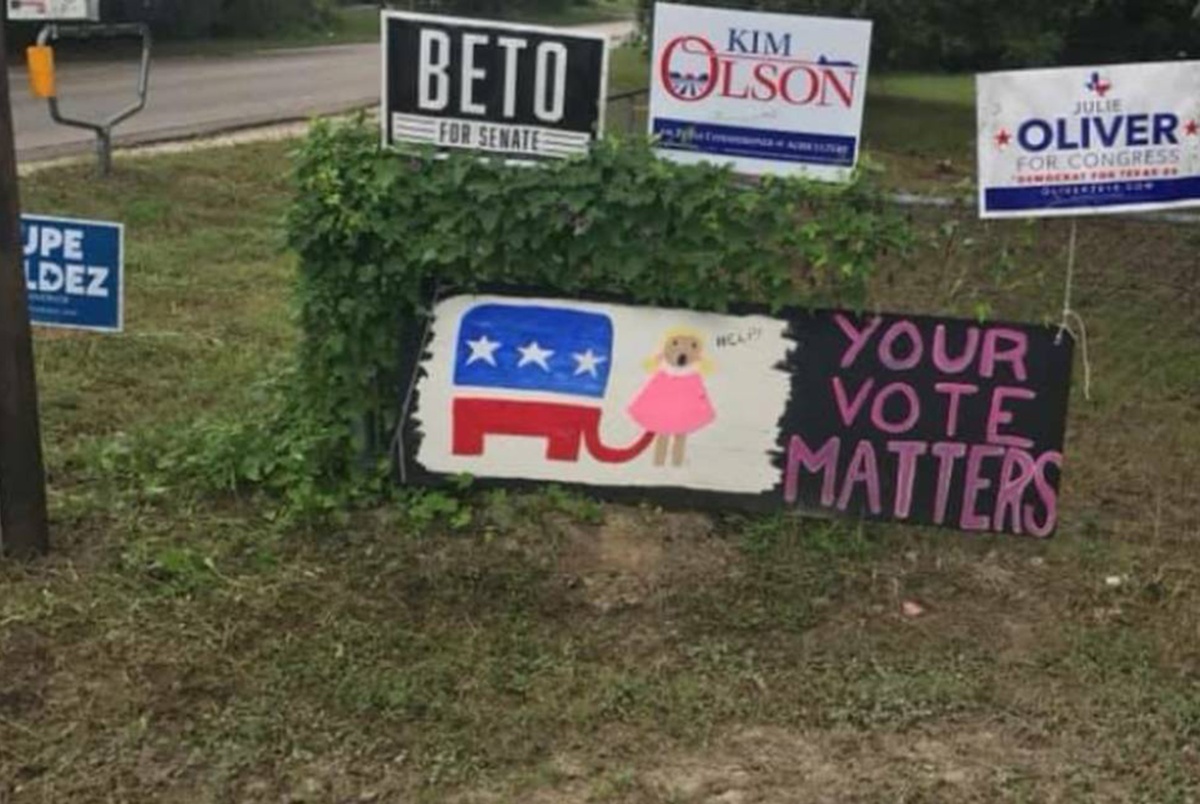 police-seize-texas-political-yard-sign-gop-elephant-girl-skirt-the