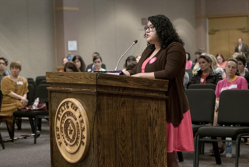 The Women's Health Advisory Committee took testimony from the public regarding the Healthy Women Section 1115 Demonstration Waiver application. Blanca Murillo, a former UT student, gives testimony on her experience with Planned Parenthood at the Health and Human Services Commission Brown-Heatly building in Austin on May 15, 2017.