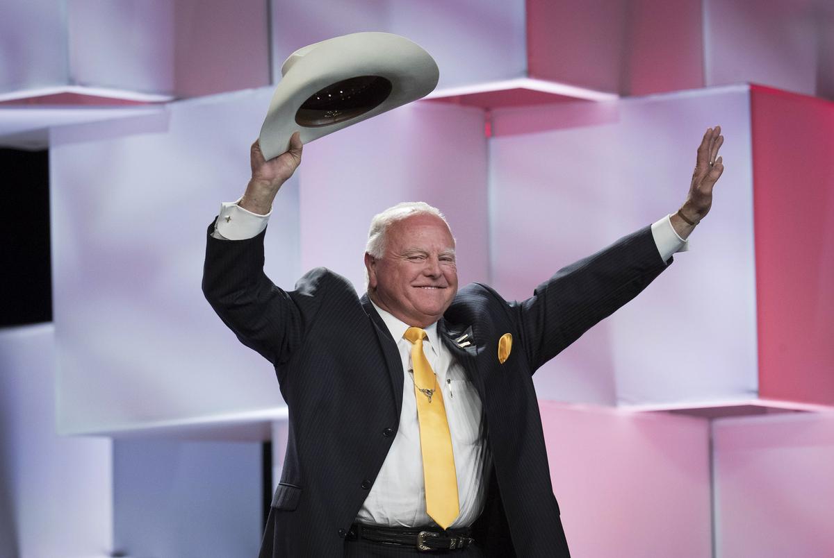 Agriculture Commissioner Sid Miller onstage on the final day of the Texas Republican Convention in San Antonio on June 16, 2018.