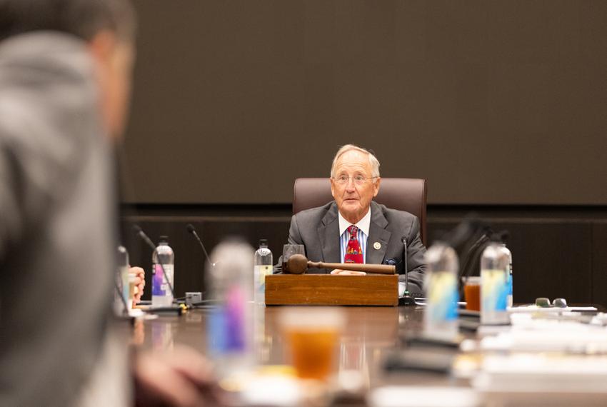 Chair Robert L. Albritton presides a Texas A&M University System Board of Regents meeting on Friday, Sept. 26, 2025.