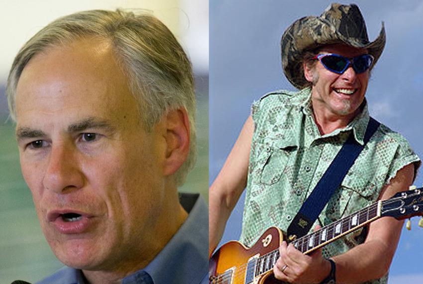 Republican candidate for governor Greg Abbott and rock musician Ted Nugent.