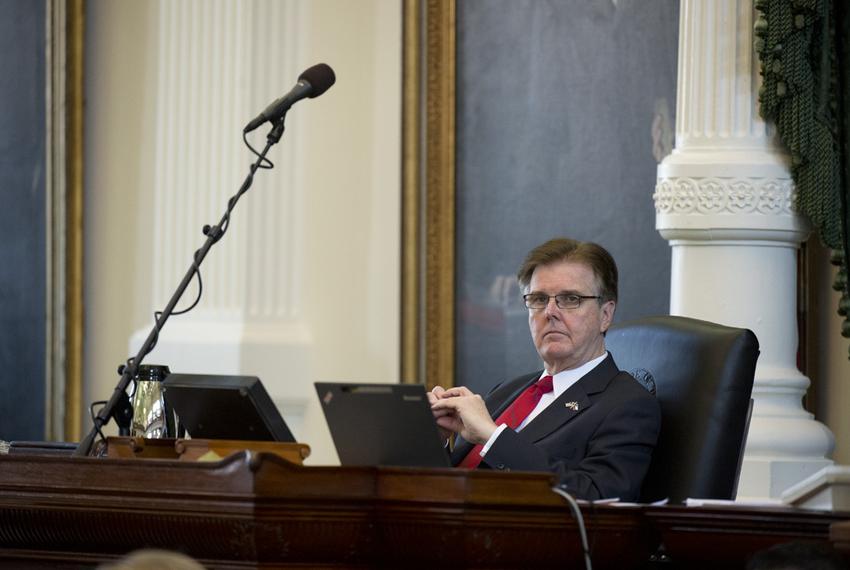 Lt. Gov. Dan Patrick listens to debate on SB 8  franchise tax reform measure during Senate action March 25, 2015.