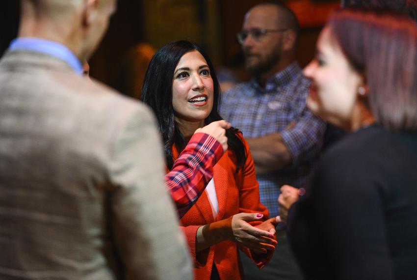 Republican candidate for Texas’ 28th Congressional District Cassy Garcia, center left, greets supporters at an election night watch party at Blue Bonnet Palace in Selma on Tuesday, Nov. 8, 2022.