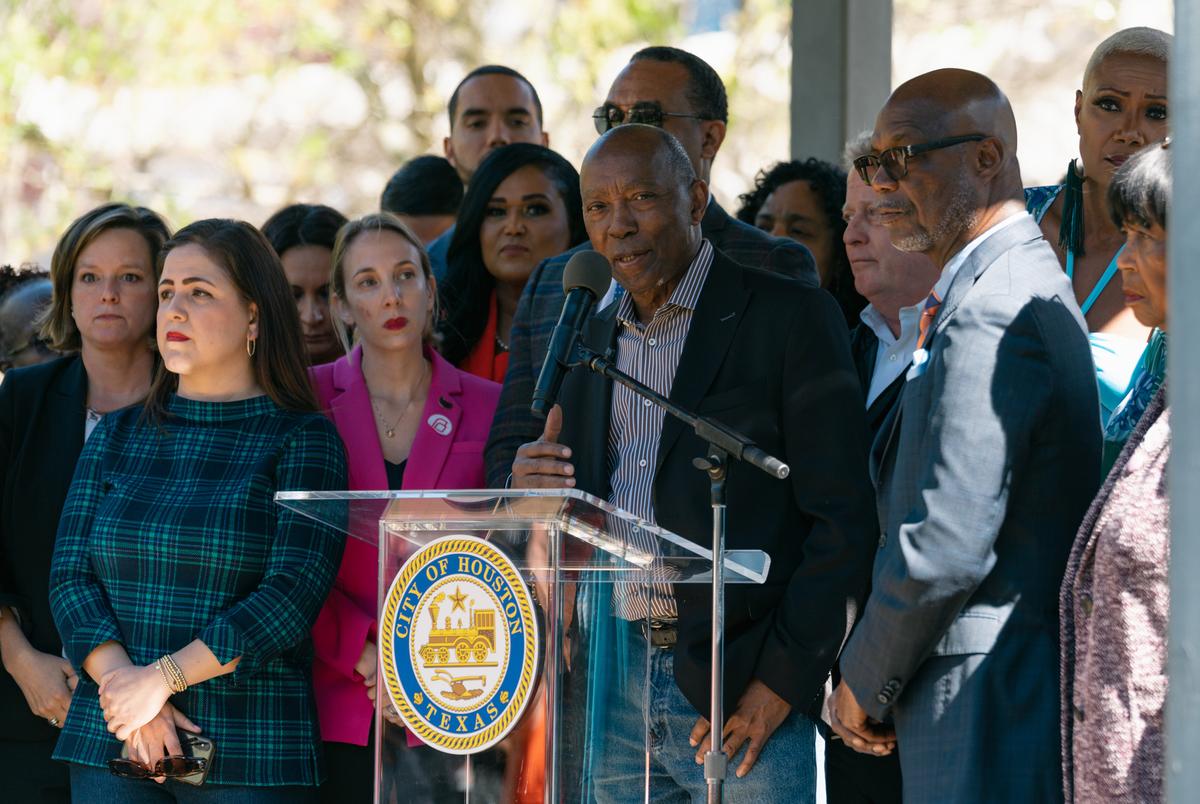 Mayor of Houston, Sylvester Turner speaks to the press about the Texas Education Agency (TEA) takeover of Houston Independent School District (HISD) during a press conference in Houston, on Friday, March 3, 2023.
