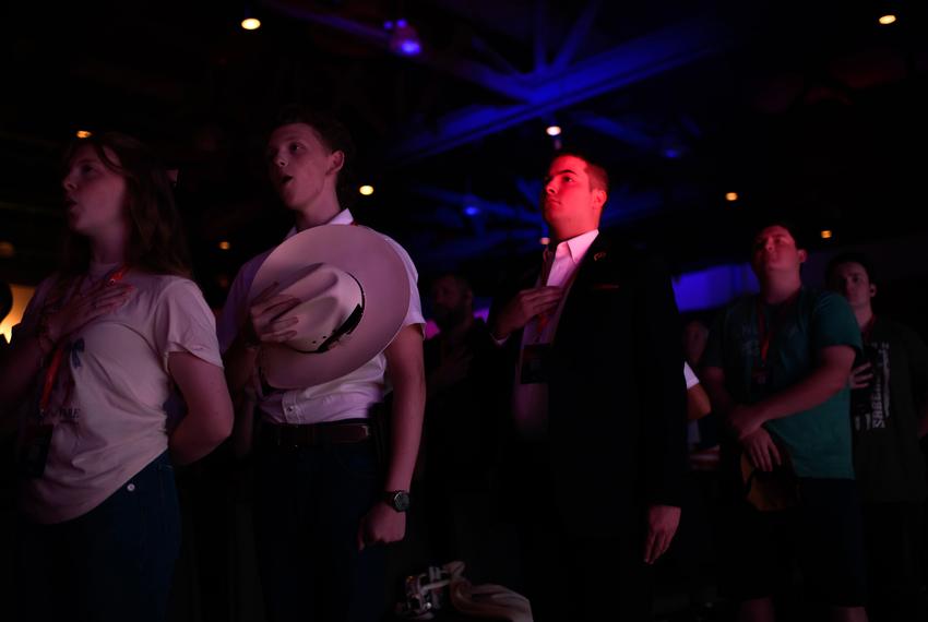 Houston, Texas: People say the pledge during the Texas Youth Summit on September 19, 2025 in The Woodlands, Texas.