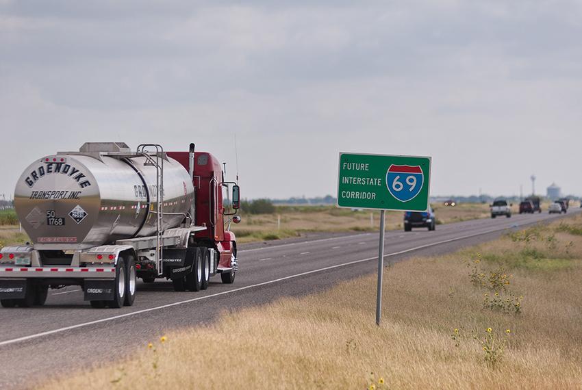 Traffic along US 77 between Driscoll and Kingsville, Texas.  A 10-mile stretch of this road  from Kingsville to Driscoll is right now a simple state highway with cross-traffic and stop lights. About $50 million is going to be used to upgrade it to interstate highway standards.  6/4/12