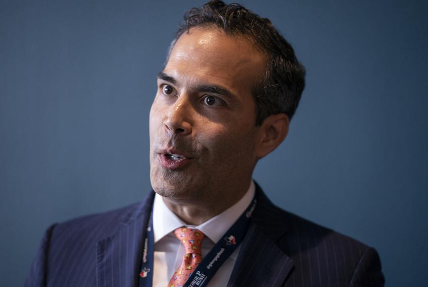 Texas Land Commissioner George P. Bush talks to the press at the Republican Party of Texas convention in San Antonio on June 15, 2018.