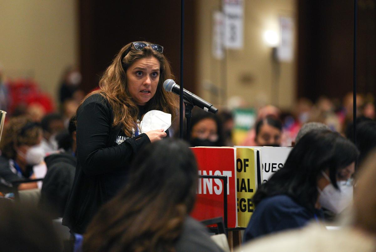 Cardenas speaks at the annual Texas State Teachers Association convention in Houston on April 29, 2022. An active member of the association, Cardenas advocates for teachers and students. “I hate when people leave the teaching profession,” Cardenas said. “You want people to stick around, you don’t want people to get burnt out, you don’t want people to hate their job.”