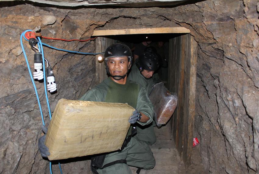 U.S. Immigration and Customs Enforcement inside an elaborate cross-border drug smuggling tunnel discovered inside a warehouse near San Diego, CA.