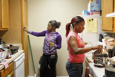 Denise Taylor with her daughter Kristina McCullough, 14, in their new apartment in Houston on Friday, Nov. 16, 2018.