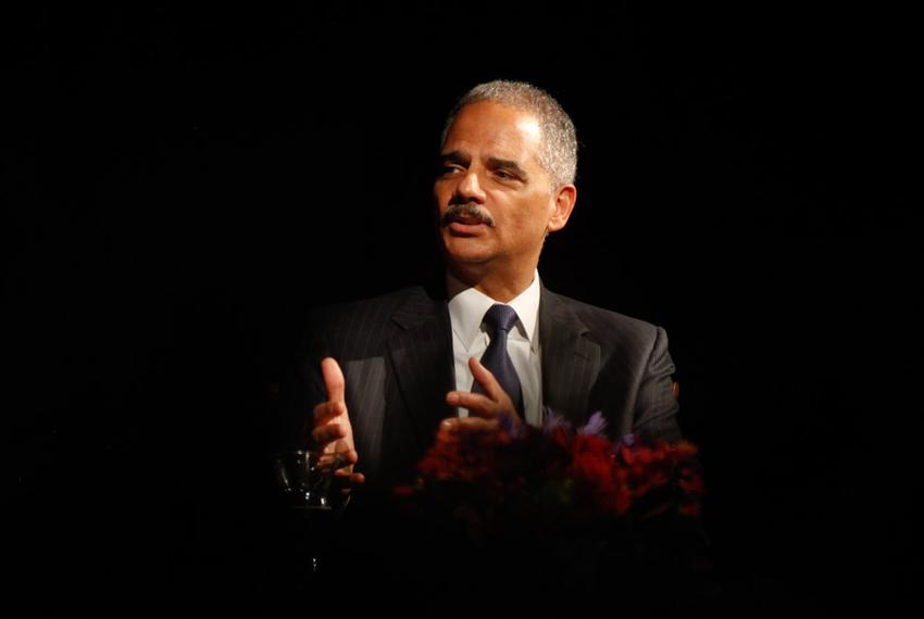 U.S. Attorney General Eric Holder speaking at the University of Texas LBJ Presidential Library on Dec. 13, 2011.