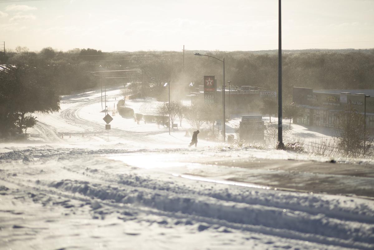 An eastbound view of East Stassney Lane in south Austin on Feb. 15, 2021.