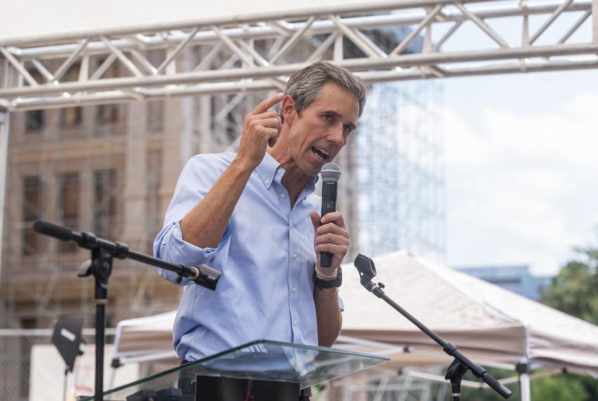 Former U.S. Rep. Beto O'Rourke speaks at a rally from the south steps of the Capitol in Austin on Aug. 16, 2025.