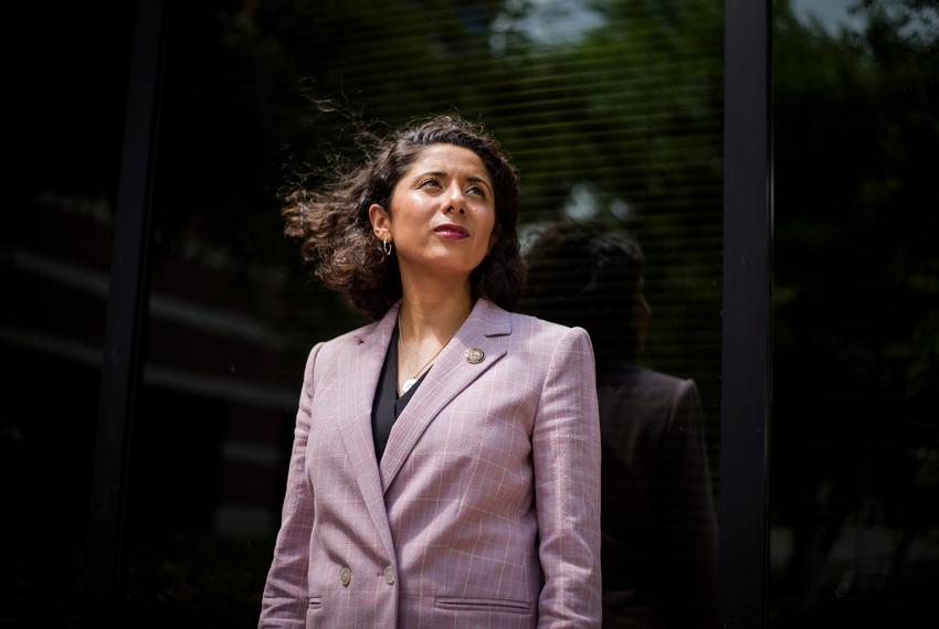 Harris County Judge Lina Hidalgo poses for a portrait outside of her office on May 13, 2020.