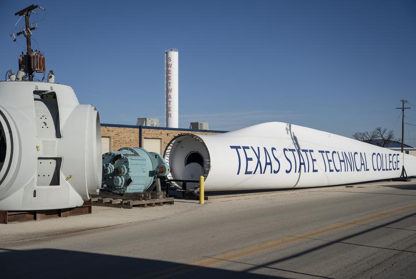 Wind Turbine components decorate the exterior of the Texas State Technical College’s Wind Energy Technology building Tuesday, March 5, 2024 in Sweetwater.