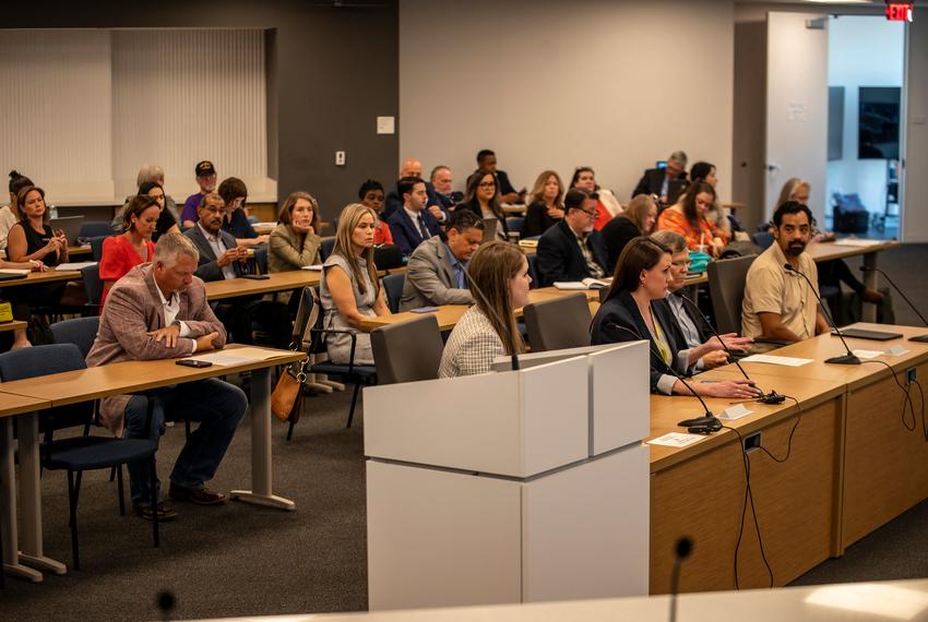 Members of the public give comments during a hearing regarding SB2, the school voucher program, on Tuesday, Sept. 30, 2025 in Austin.