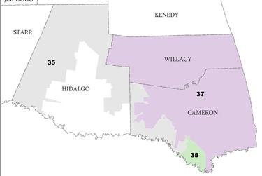 Detail of proposed changes to Texas House districts 37 and 38 in the Valley.
