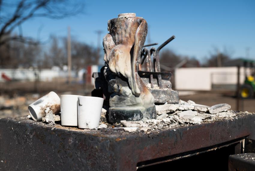 Cups and other items Scott and Deana McBroom have been able to salvage from their burned house Friday, March. 1, 2024, in Fritch, Texas.