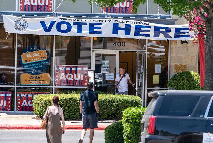 The Southpark Meadows polling location on election day in Texas' primary runoffs and special elections on July 14, 2020.