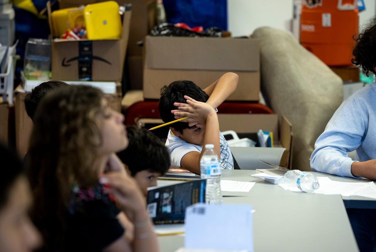 AUSTIN, TEXAS - July 23, 2025: Austin Voices for Education and Youth, hosts a summer camp at the Dobie Middle School for students that attend the three Austin ISD schools at risk of closure. Ilana Panich-Linsman for The Texas Tribune