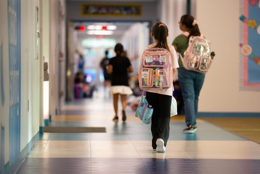 Students head to their classrooms at Calk-Wilson Elementary School in Corpus Christi, Texas, on Aug. 11, 2025.