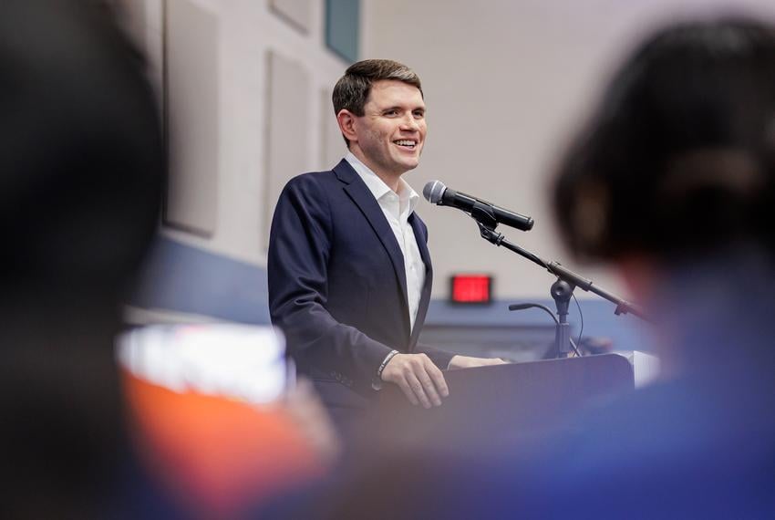 U.S. Senate candidate Texas Rep. James Talarico D-Austin at a rally in McAllen on Sept. 27, 2025.