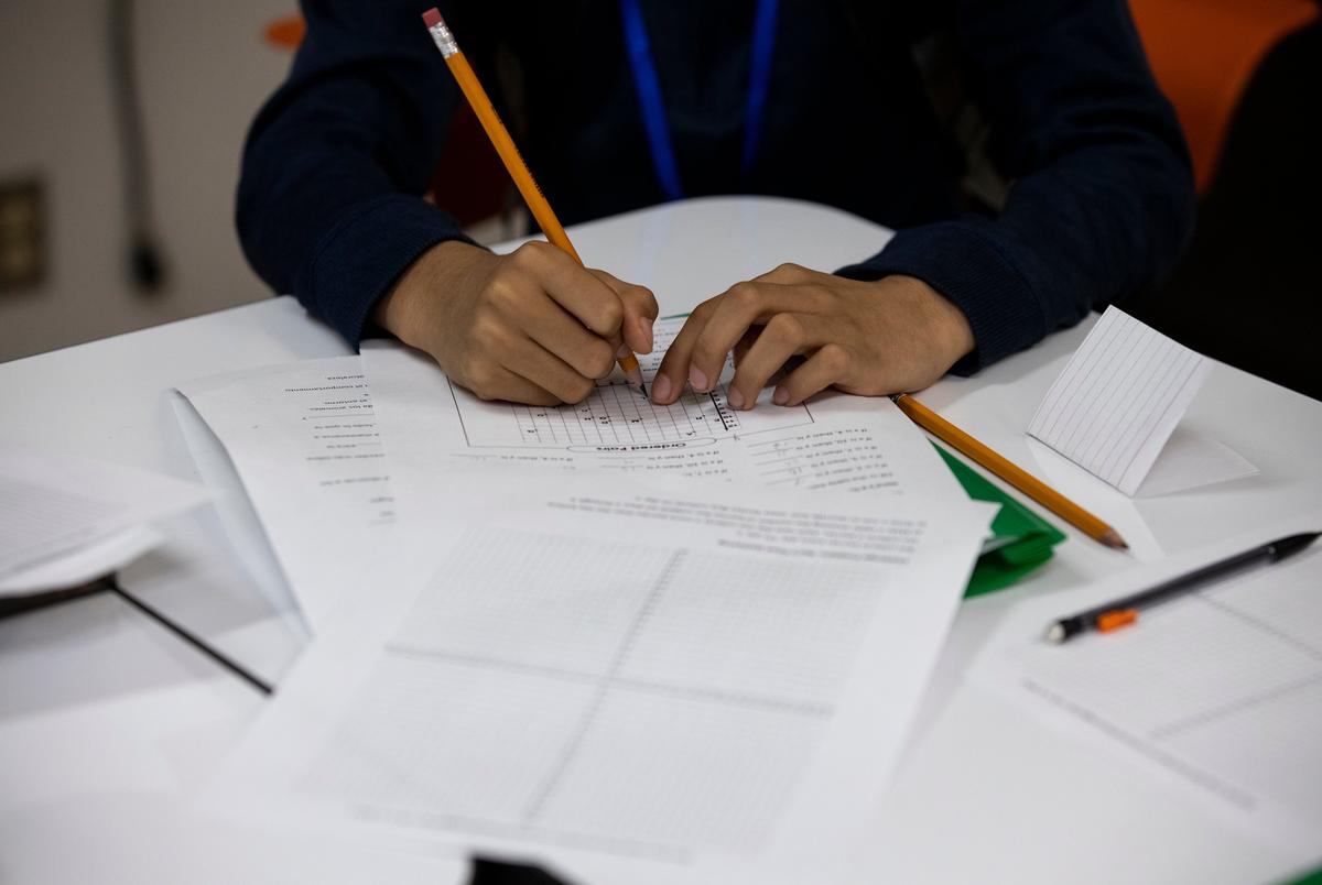 AUSTIN, TEXAS - July 23, 2025: Austin Voices for Education and Youth, hosts a summer camp at the Dobie Middle School for students that attend the three Austin ISD schools at risk of closure. Ilana Panich-Linsman for The Texas Tribune