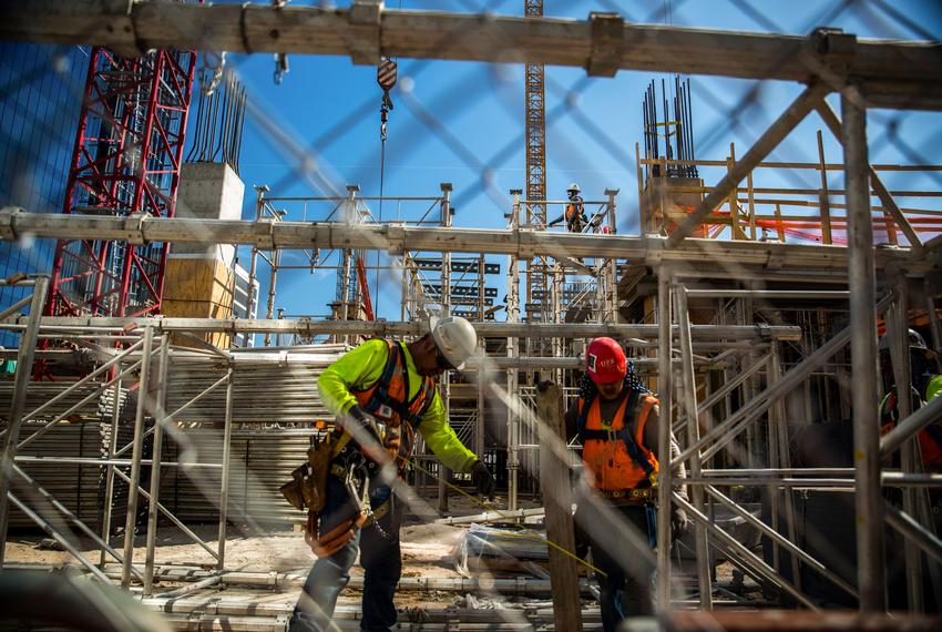 Construction in downtown Austin's warehouse district on May 2, 2017.