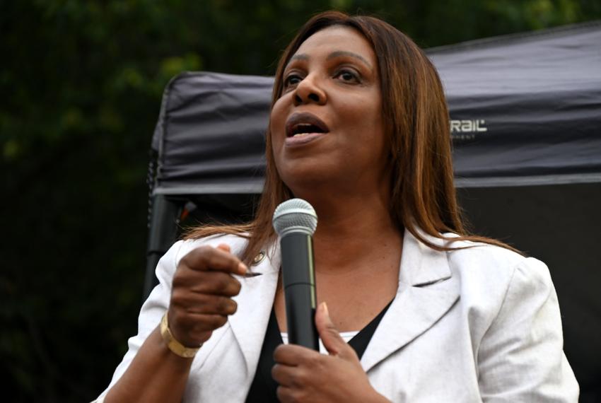 New York Attorney General Letitia James, appears at the NYPD 78th Precinct as part of National Night Out in Brooklyn, New York on Aug. 5, 2025.