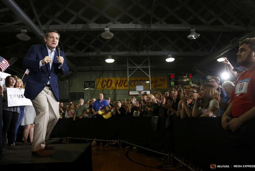 Republican U.S. presidential candidate Ted Cruz spoke on April 26, 2016, to supporters in Knightstown, Indiana, during a rally at the Hoosier Gym.