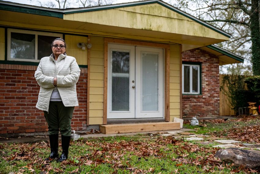 Christine Lopez’s Friendswood home was severely damaged by floodwaters from Hurricane Harvey in 2017. The family has received help from the community but still has no hot water or heat.